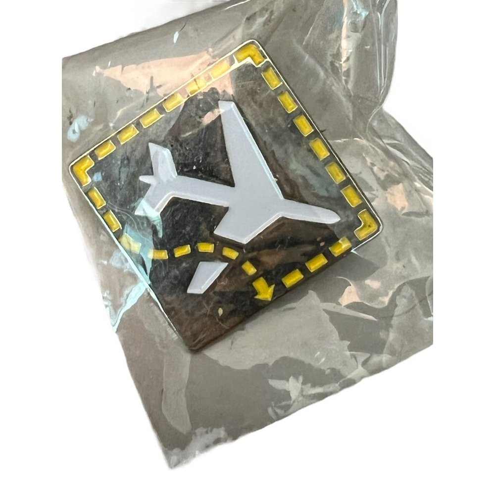 Vintage Square Airplane Pin Label Tie Hat White plane Yellow dotted Line NEW
